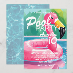 Pool Party Flamingo Girl 10. Geburtstag Einladung