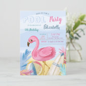 Pool Party Flamingos Geburtstagsparty Einladung (Stehend Vorderseite)