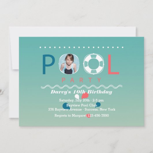 Pool Party Foto Einladung (Vorderseite)