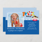 POOL Party FOTO Mädchen zum Geburtstag Einladung (Vorne/Hinten)