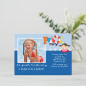 POOL Party FOTO Mädchen zum Geburtstag Einladung (Stehend Vorderseite)