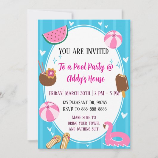 Pool Party Fun! Birthday Pool Party! Einladung (Vorderseite)