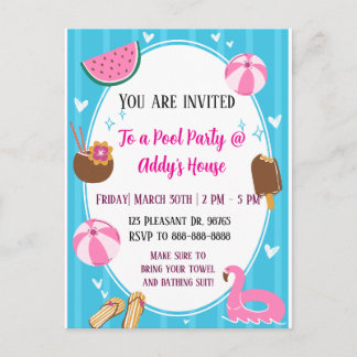 Pool Party Fun! Birthday Pool Party! Feiertagspostkarte