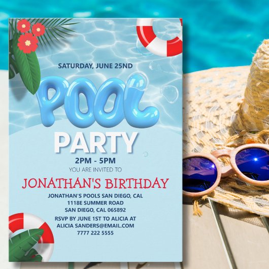 Pool Party fun Summer Birthday Einladung
