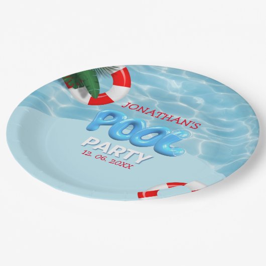 Pool Party funny Summer Birthday Pappteller (Schrägansicht)