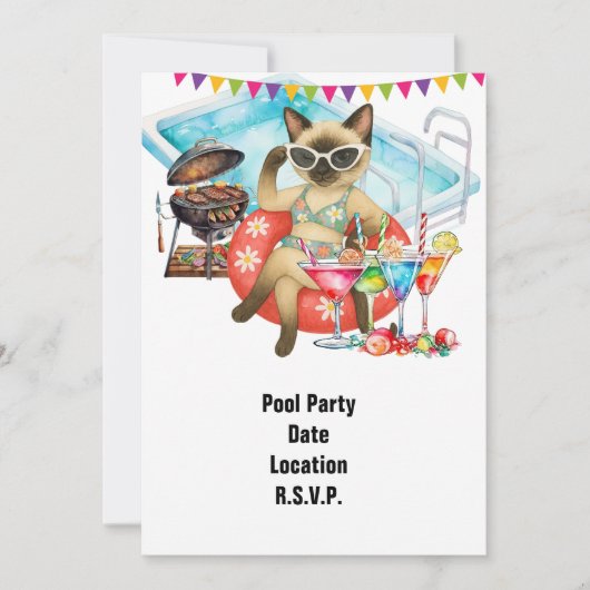 Pool-Party für Katzenliebhaber Einladung (Vorderseite)