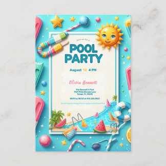 Pool Party Geburtstag 16 . Geburtstag Sommerschwim Begleitkarte