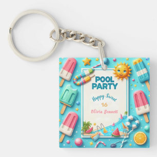 Pool Party Geburtstag 16 . Geburtstag Sommerschwim Schlüsselanhänger