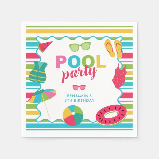 Pool Party Geburtstag Bunt Sommer Kinder Süß Serviette (Vorderseite)