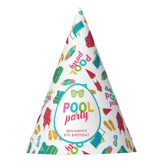 Pool Party Geburtstag Bunt Sommer Süß Partyhütchen (Vorderseite)