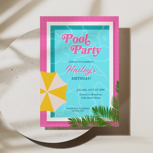 Pool Party Geburtstag Einladen Rosa Einladung