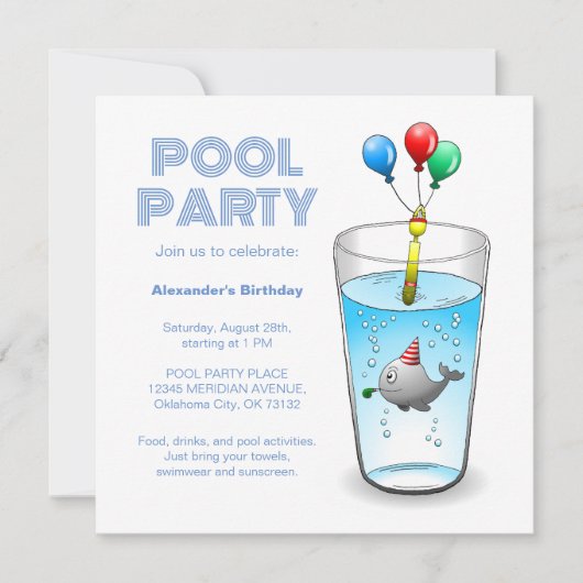 Pool Party Geburtstag Einladung (Vorderseite)