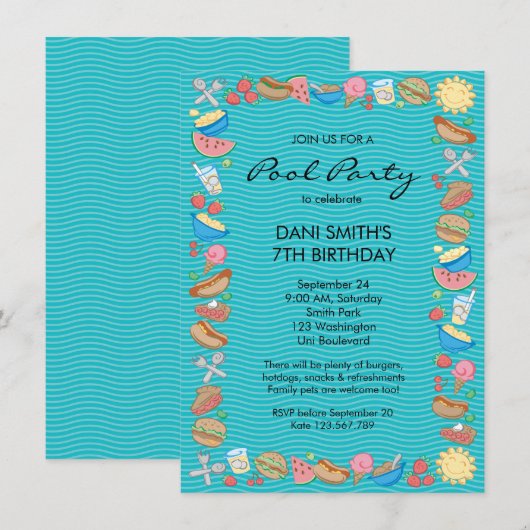 Pool-Party-Geburtstag Einladung (Vorne/Hinten)