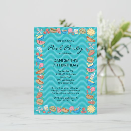 Pool-Party-Geburtstag Einladung (Stehend Vorderseite)