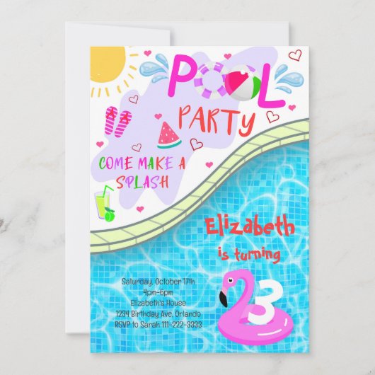 Pool Party Geburtstag Einladung (Vorderseite)
