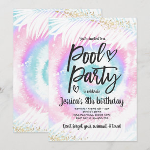 Pool Party Geburtstag Pink Gefärbte Krawatte Pool Einladung
