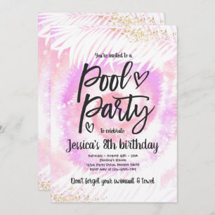 Pool Party Geburtstag Pink Gefärbte Krawatte Pool  Einladung