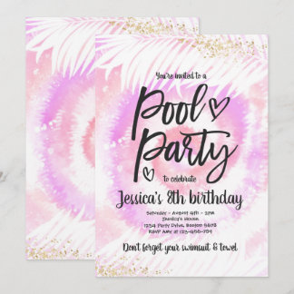 Pool Party Geburtstag Pink Gefärbte Krawatte Pool Einladung