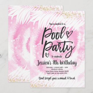 Pool Party Geburtstag Pink Gefärbte Krawatte Pool Einladung