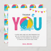 Pool Party Geburtstag Pink Girl Danke Karte (Vorne/Hinten)