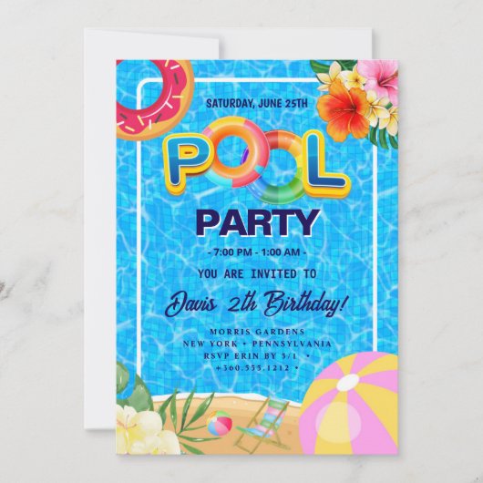 Pool-Party | Geburtstag schwimmen Einladung (Vorderseite)