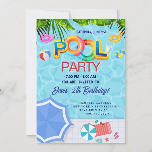 Pool-Party | Geburtstag schwimmen Einladung (Vorderseite)