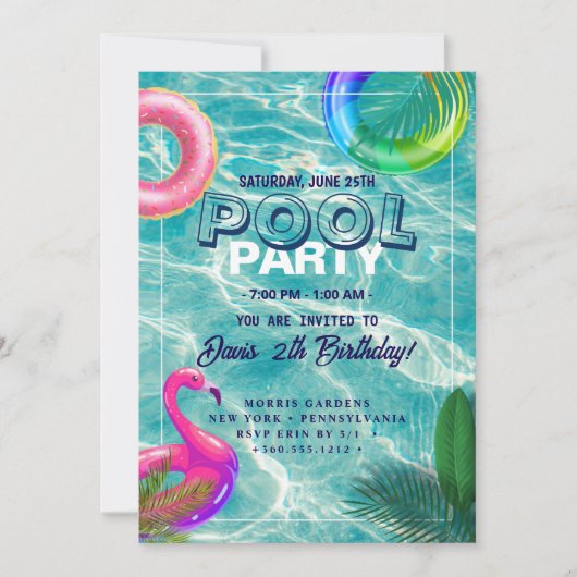 Pool-Party | Geburtstag schwimmen Einladung (Vorderseite)