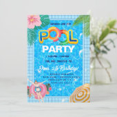 Pool-Party | Geburtstag schwimmen Einladung (Stehend Vorderseite)