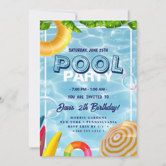 Pool-Party | Geburtstag schwimmen Einladung (Vorderseite)