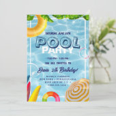Pool-Party | Geburtstag schwimmen Einladung (Stehend Vorderseite)
