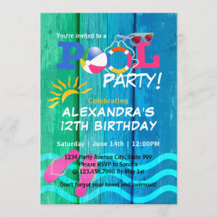 Pool Party Geburtstag Sommerspass Karte
