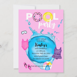 Pool Party Geburtstag Splash Leopard Badeanzug Einladung