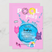 Pool Party Geburtstag Splash Leopard Badeanzug Einladung (Vorne/Hinten)