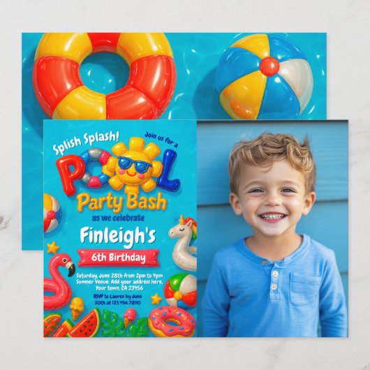 Pool Party Geburtstagseinladung Einladung (Vorne/Hinten)