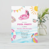 Pool Party Geburtstagseinladung Einladung (Stehend Vorderseite)