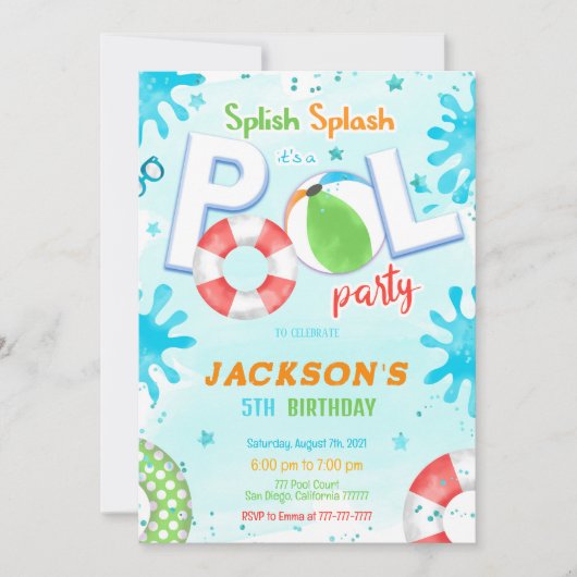 Pool Party Geburtstagseinladung Einladung (Vorderseite)