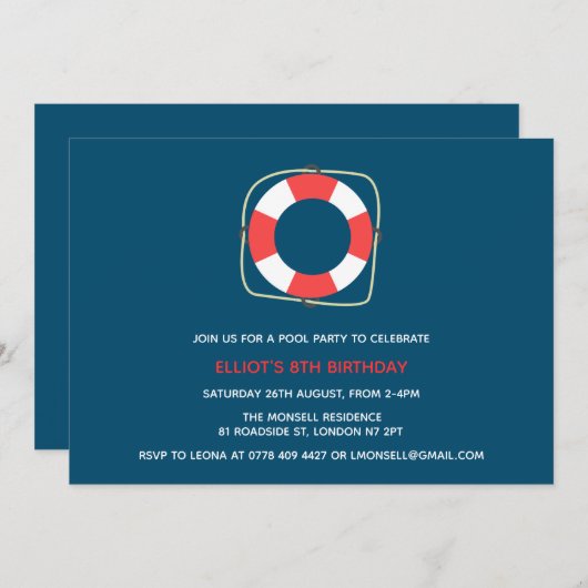 Pool Party Geburtstagseinladung Einladung (Vorne/Hinten)