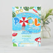 Pool Party Geburtstagseinladung Einladung (Stehend Vorderseite)