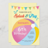 Pool Party Geburtstagseinladung Splish Splash Girl Einladung (Vorne/Hinten)