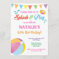 Pool Party Geburtstagseinladung Splish Splash Girl