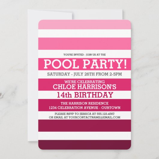 Pool Party Geburtstagseinladungen Einladung (Vorderseite)