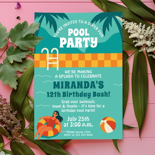 Pool Party Geburtstagsfeier Einladung