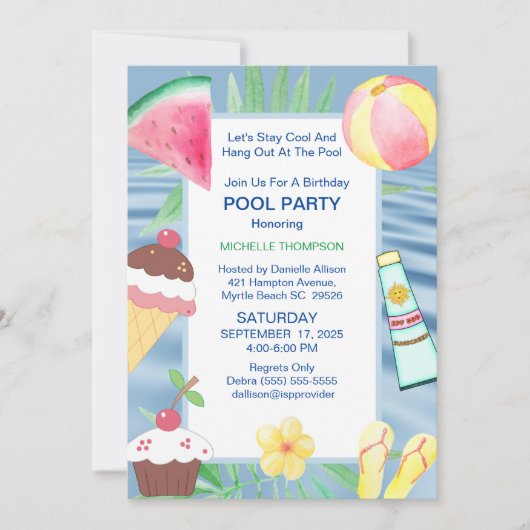Pool Party Geburtstagsparty Einladung (Vorderseite)