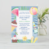 Pool Party Geburtstagsparty Einladung (Stehend Vorderseite)