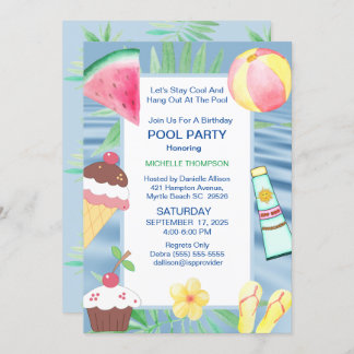 Pool Party Geburtstagsparty Einladung