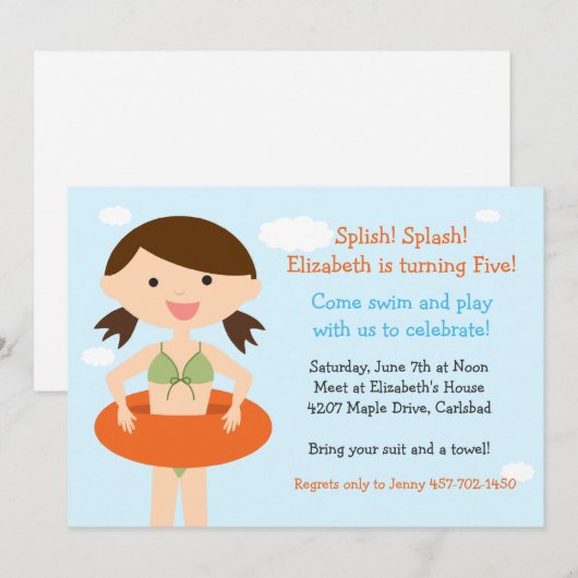 Pool Party Geburtstagsparty Einladung (Vorne/Hinten)