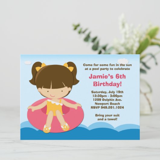 Pool Party Geburtstagsparty Einladung (Stehend Vorderseite)