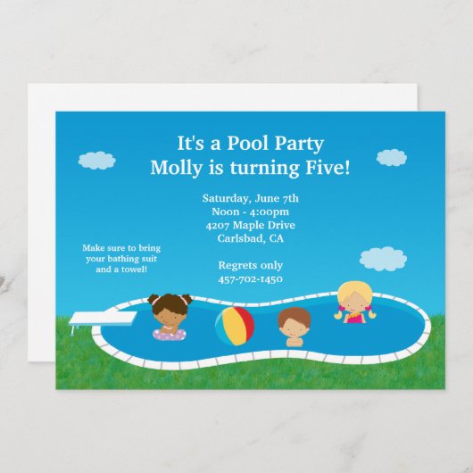 Pool Party Geburtstagsparty Einladung (Vorne/Hinten)