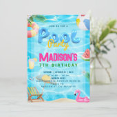 Pool Party Geburtstagsparty Einladung (Stehend Vorderseite)