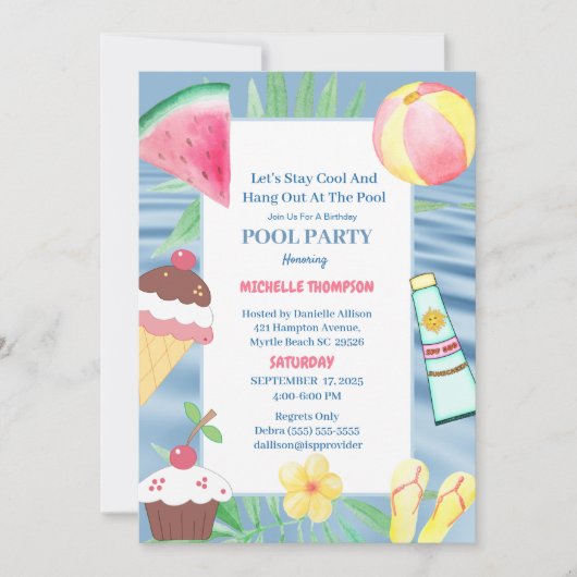 Pool Party Geburtstagsparty Einladung (Vorderseite)